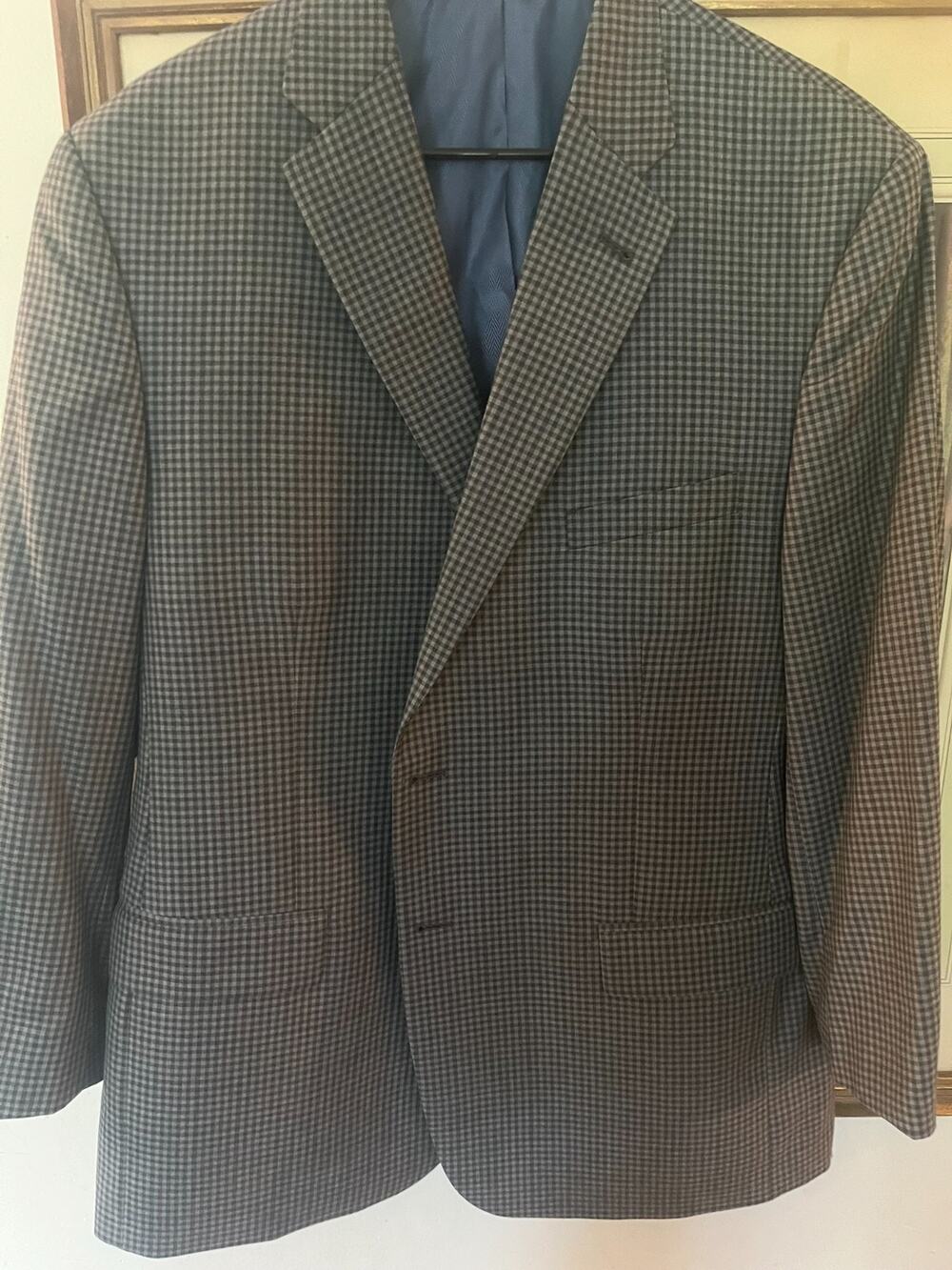 Turnbury Blazer Sport Coat Mens 46R Grey Blue 100% Wool Micro Check Two Button